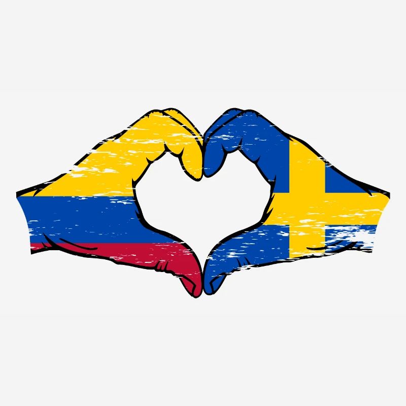 Colombie Suède drapeau mains forme de coeur utilisé