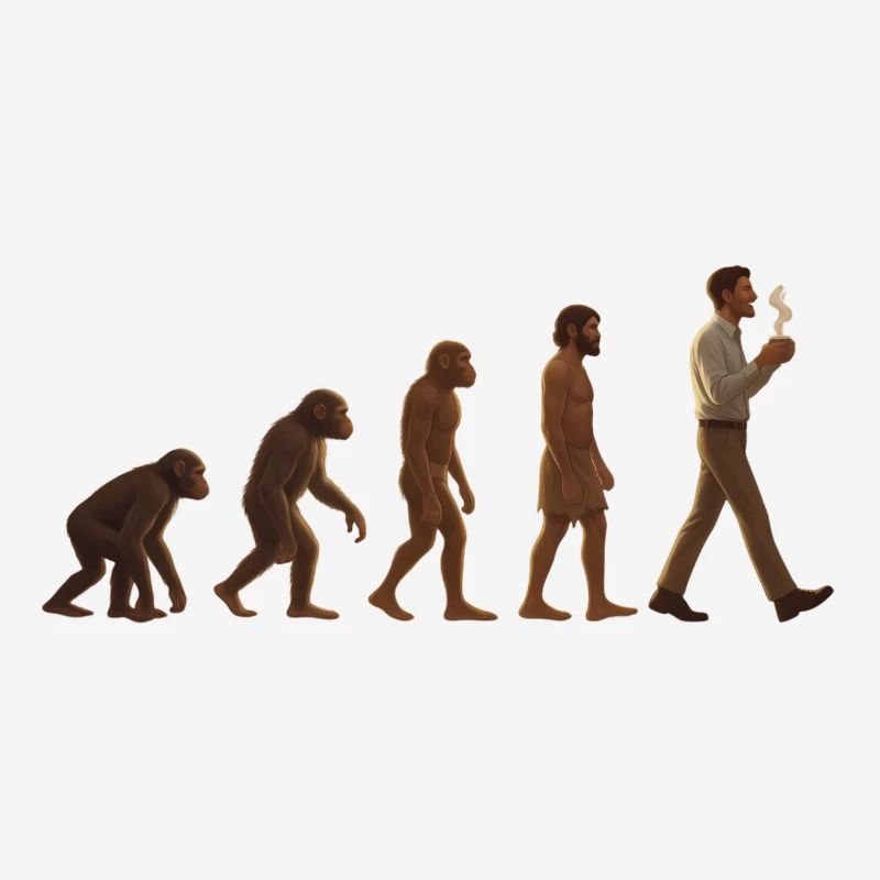 Evolutionsreise: Von Affe zu kaffeetrinkenden Mann