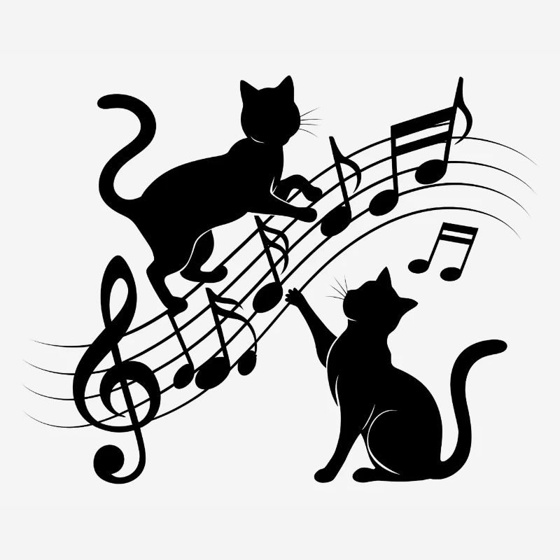 Black cats pattern playing with musical note