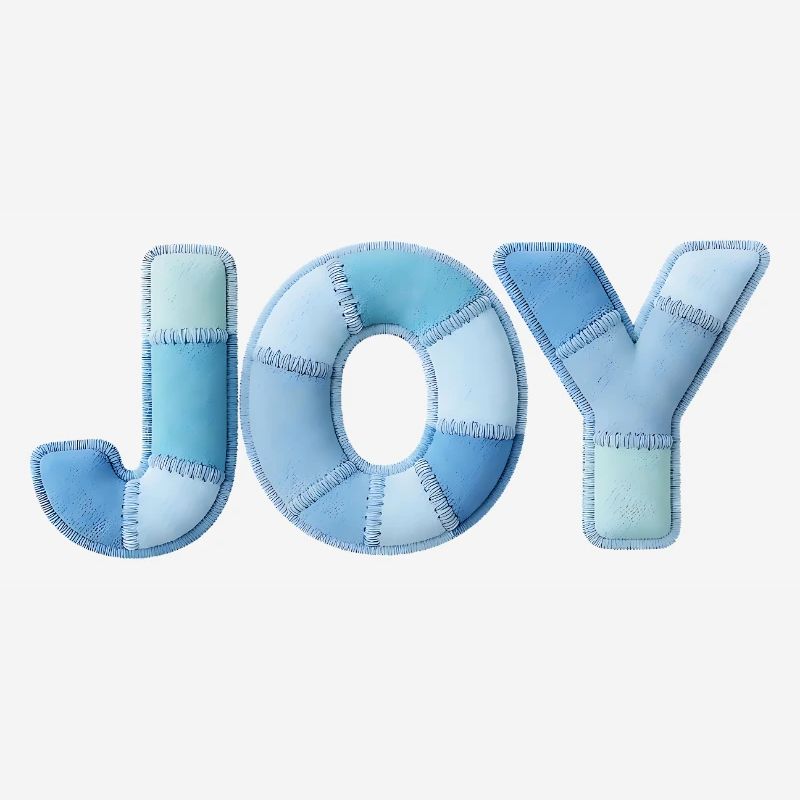 Lettrage Joyeuse en patchwork bleu