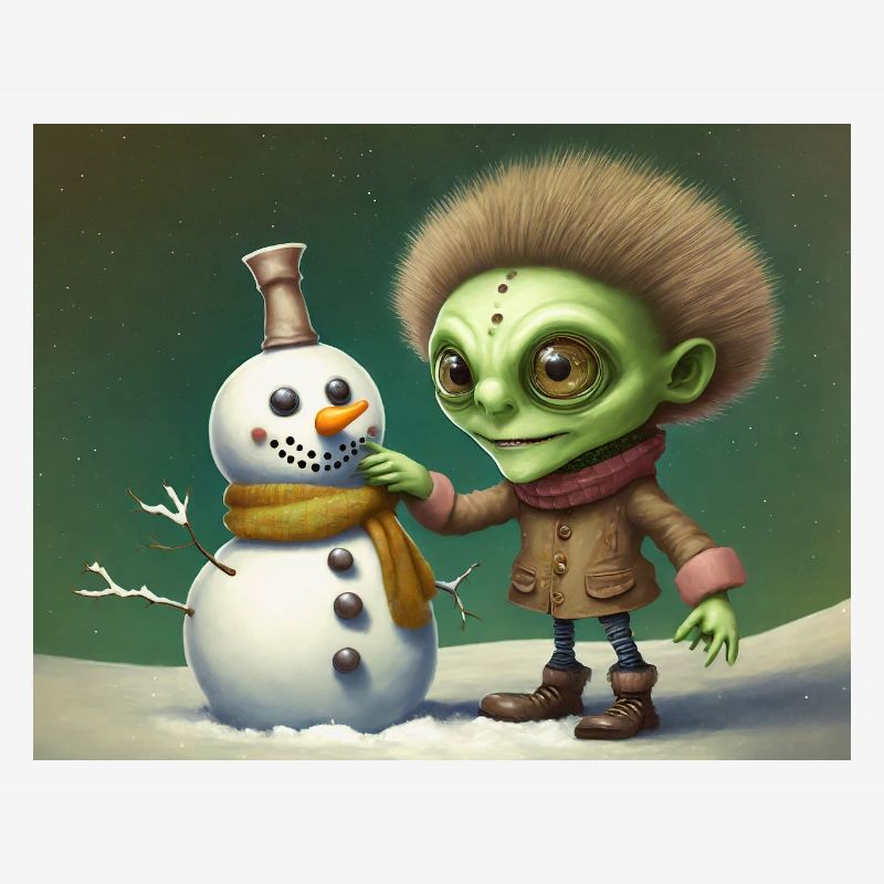 Vintage-Alien baut einen Schneemann
