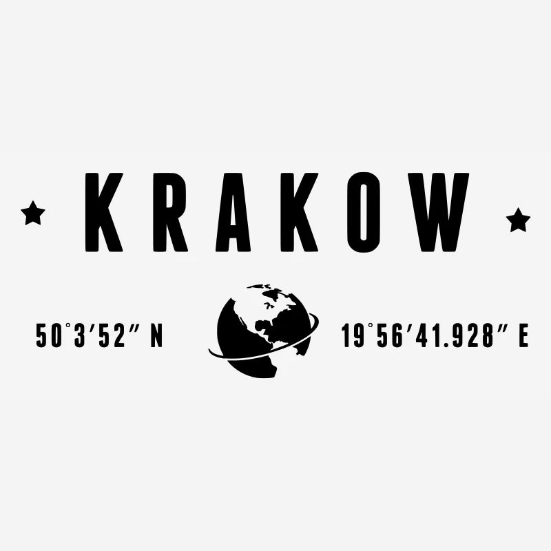 Krakow GPS Coordinates Globe Modern Typography