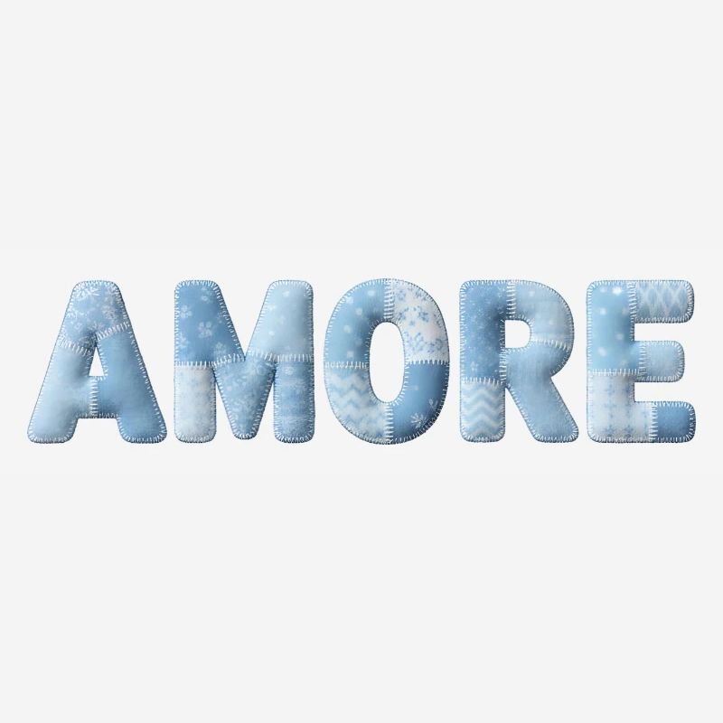 Amore Lettering Patchwork Design Blue