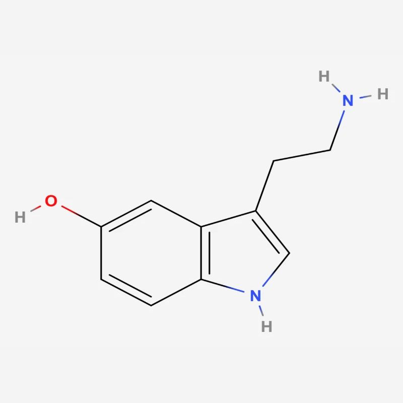 Molécule de sérotonine - Formule structurale colorée