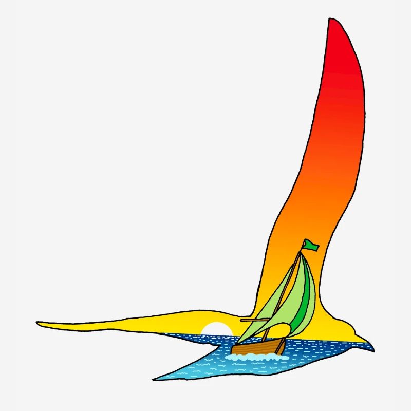Reise eines Vogels und eines Bootes
