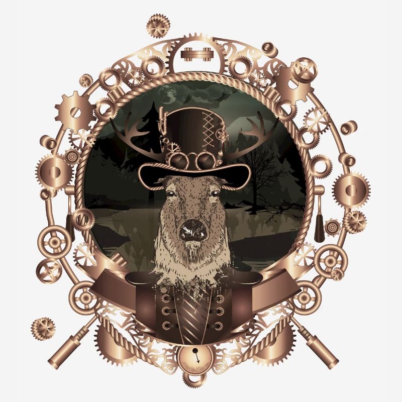 Steampunk deer portrait in antique frame