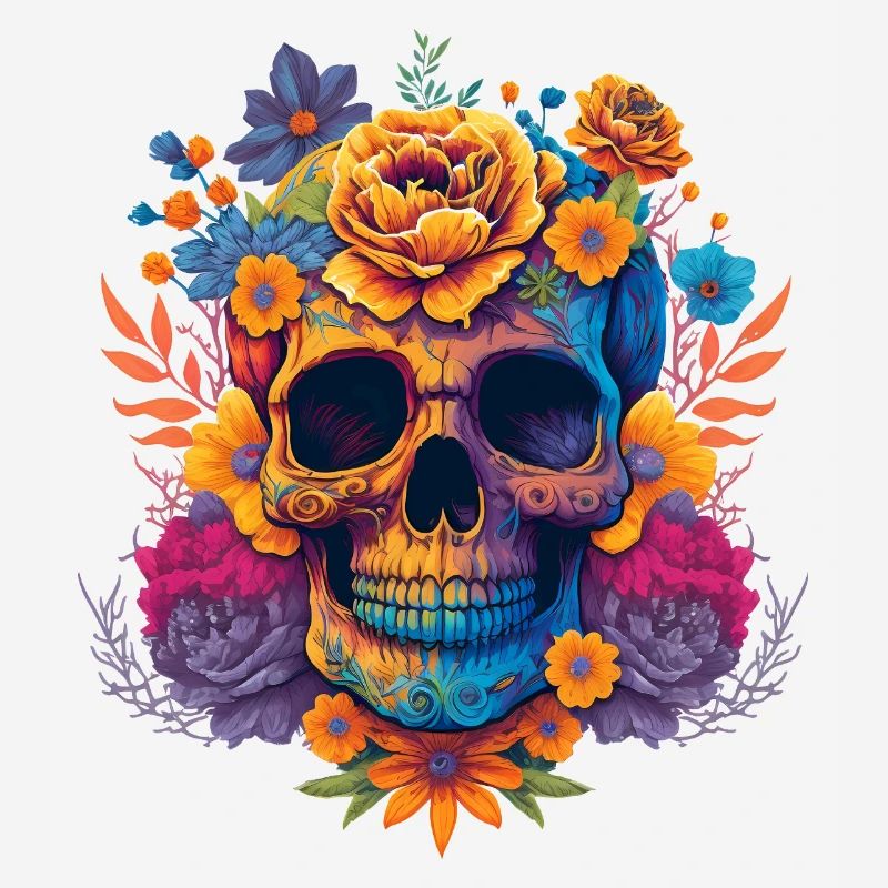 Crâne aux fleurs colorées