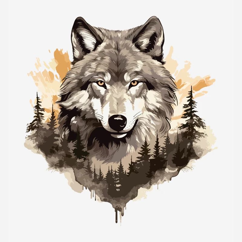 Wolf Wolf’s Head Nature Wilderness Forest Trees Art