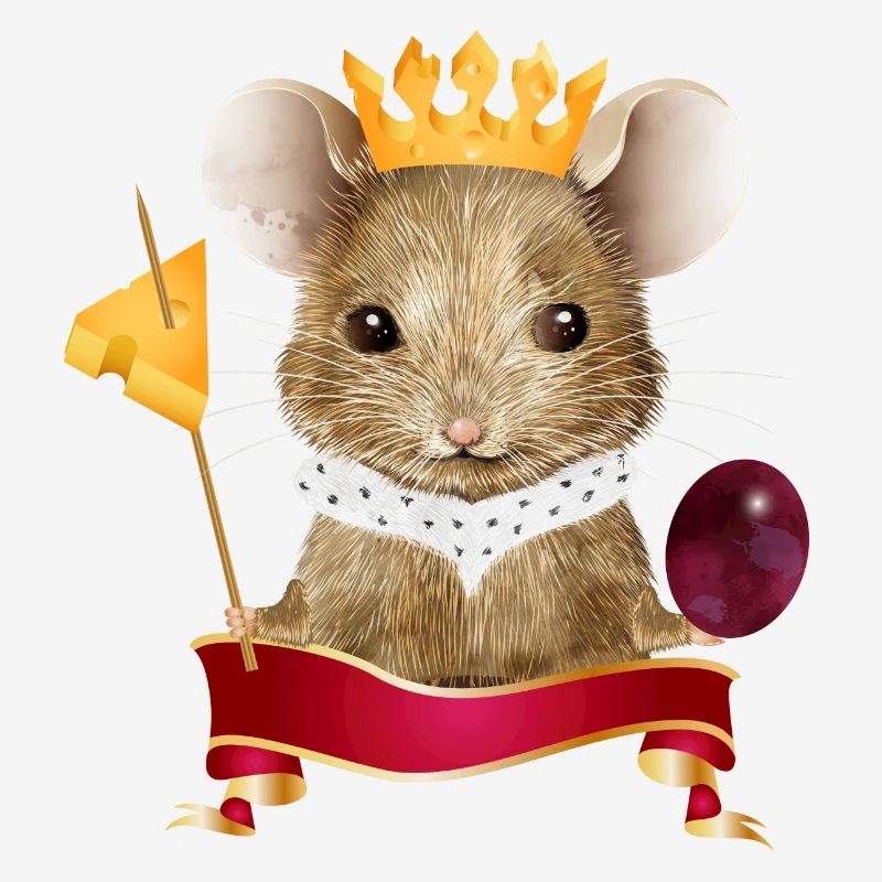 Mouse with cheese crown, grape and toothpick