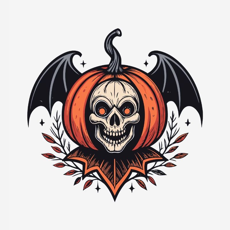 Winged Halloween Pumpkin Skeleton