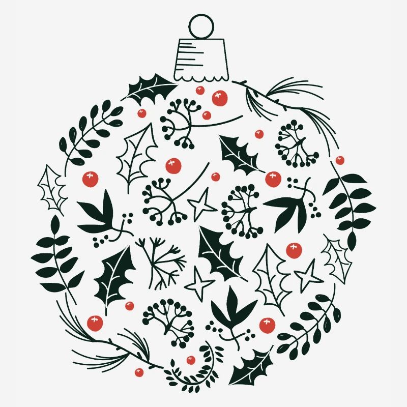 Boule de Noël avec feuilles de houx et de sorbier