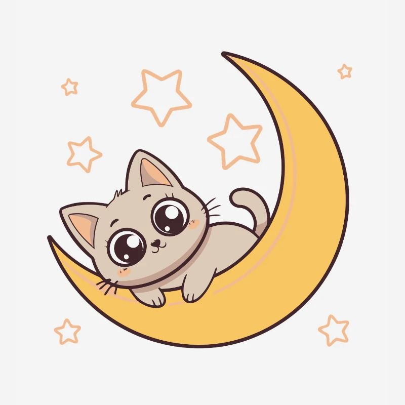 Chaton sur Lune Etoilée