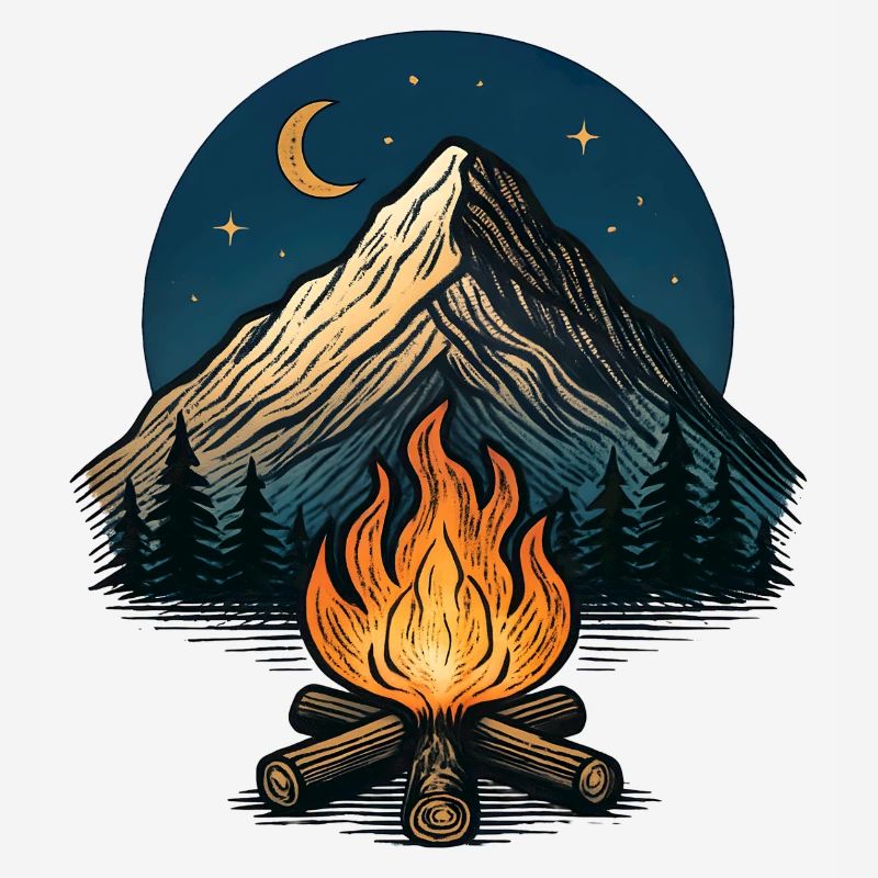 Mountain Moon Campfire Night