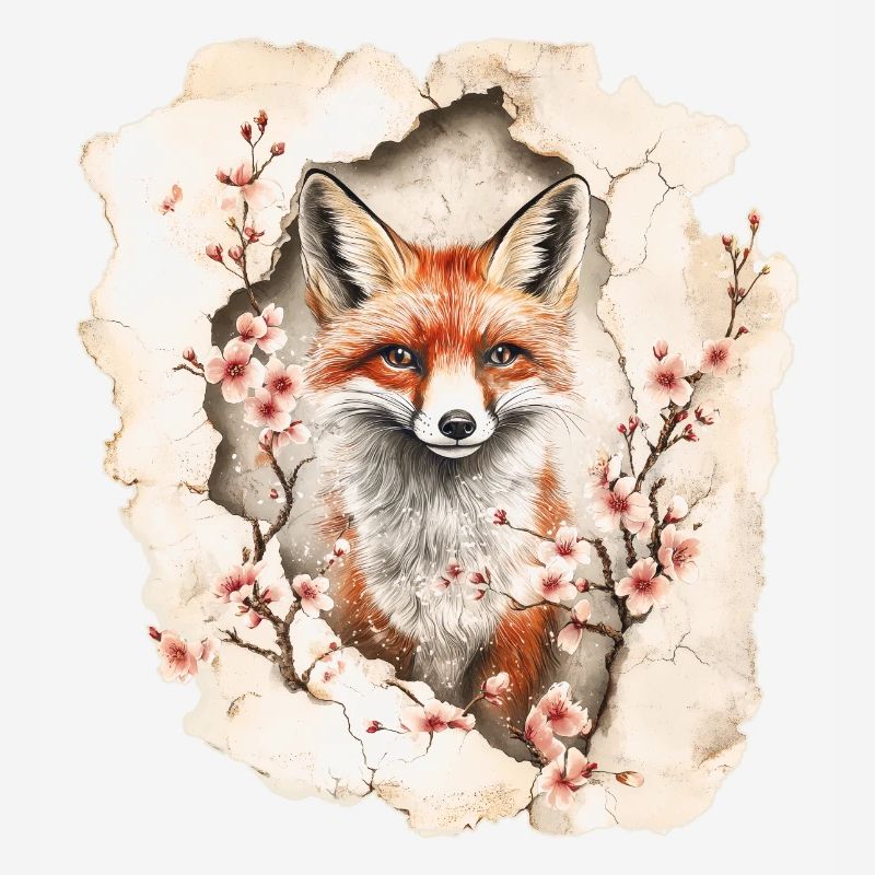 Fuchs mit Kirschblüten