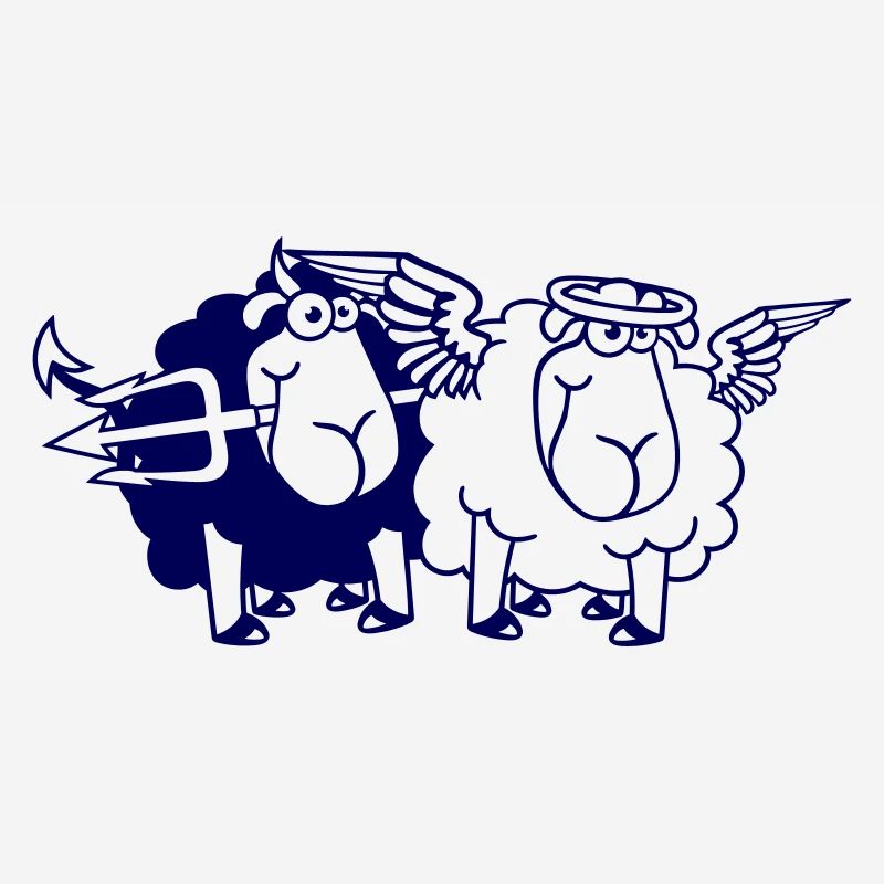 2 Sheep Angel Devil Satan Hell Evil Heaven Good