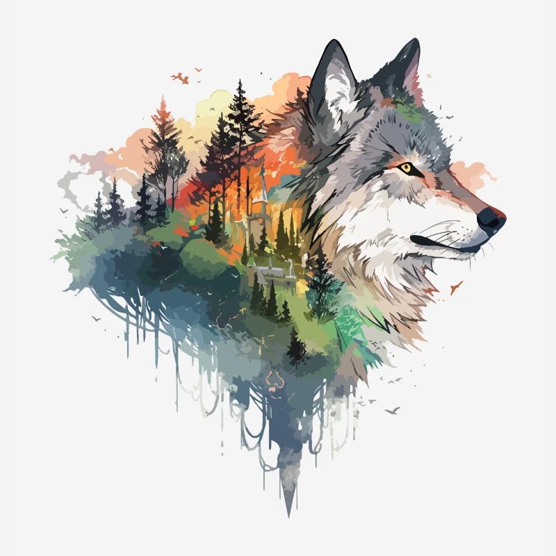 Wolf Wolf’s Head Nature Wilderness Forest Trees Art