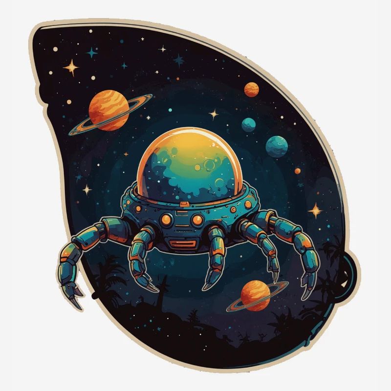 Vaisseau spatial crabe dans l’espace avec des planètes