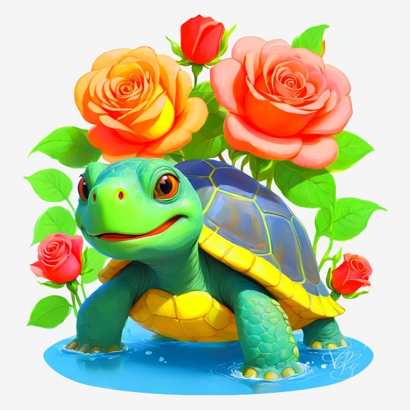 Turtle among the roses - 2