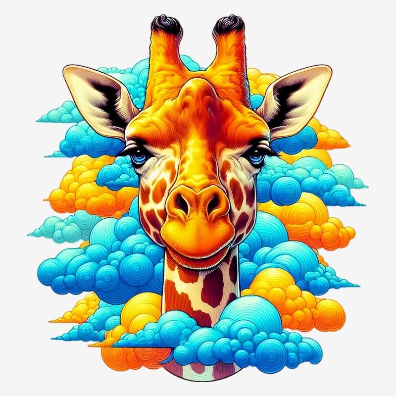 Giraffe with head in cloud clouds