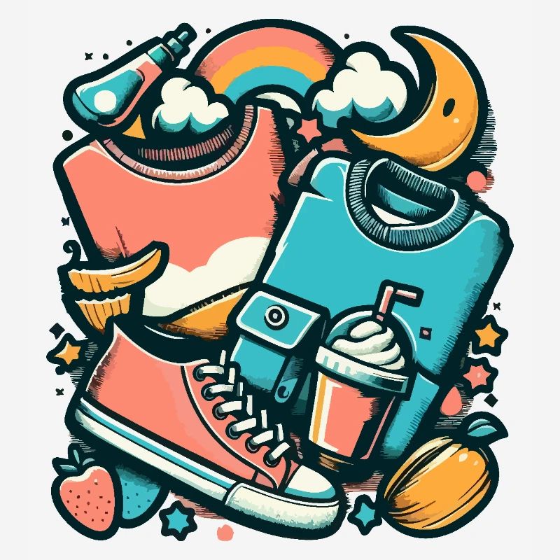 Colorful collage with clothes and everyday objects