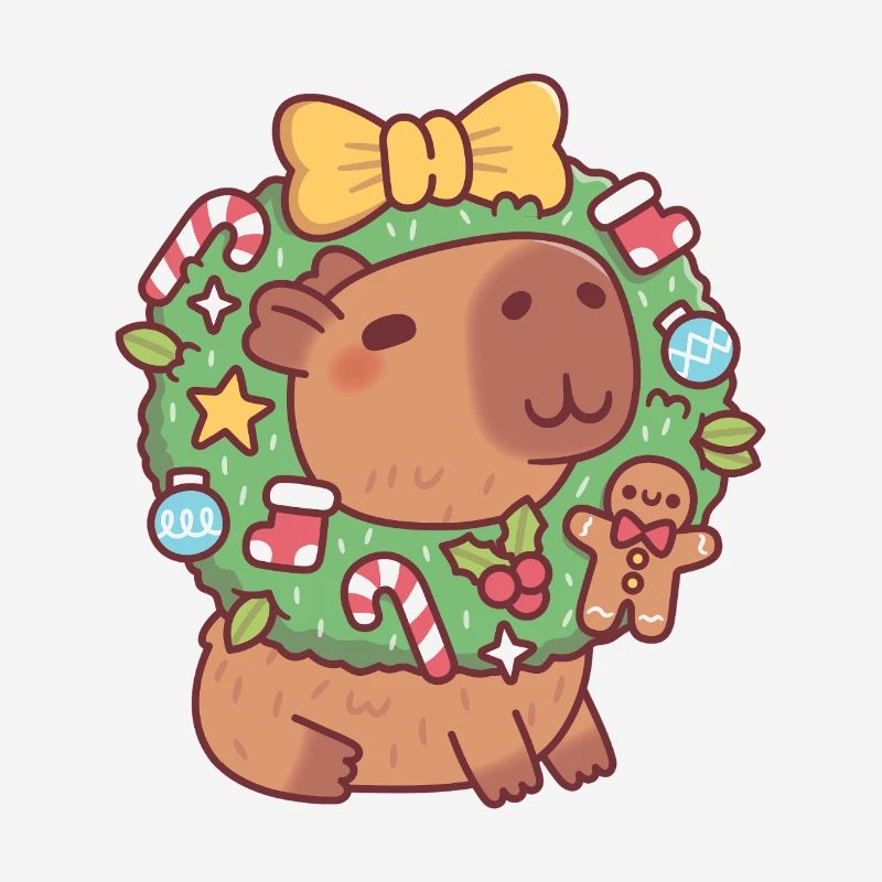 Süßes Capybara mit Weihnachtskranz Lustig
