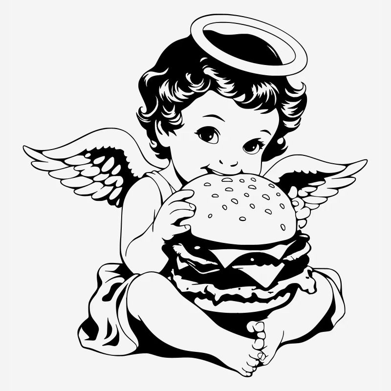 Burger Engel – Cherub eats hamburger vintage