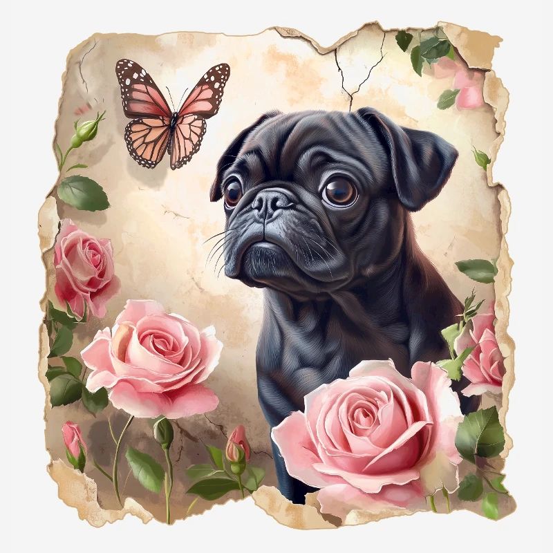 Carlin noir avec papillon