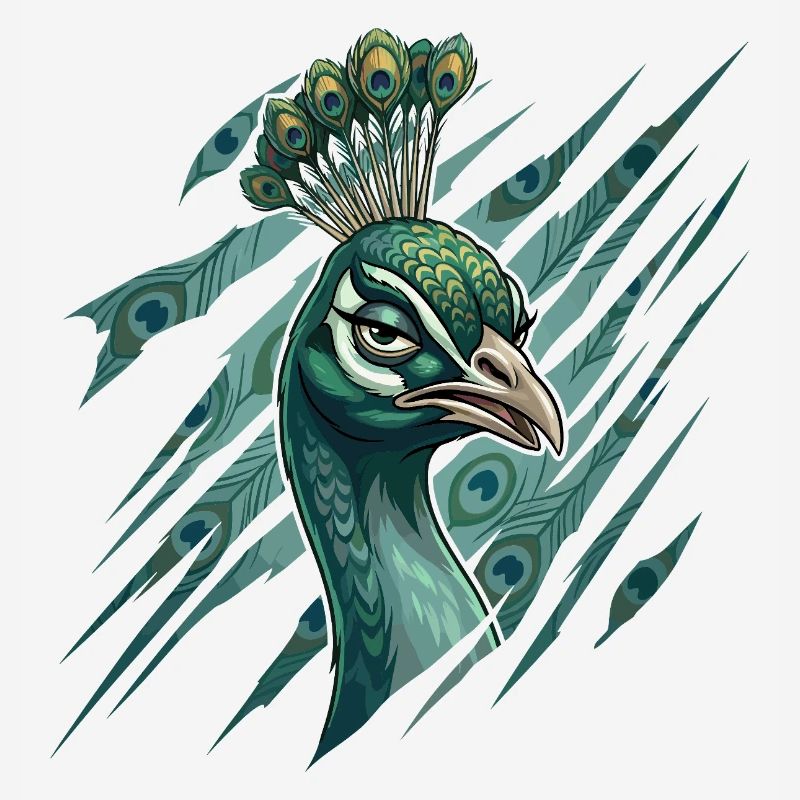 Peacock head with feather crown