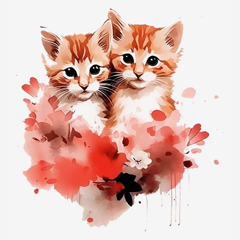 Fleurs de Duo de chatons aquarelle
