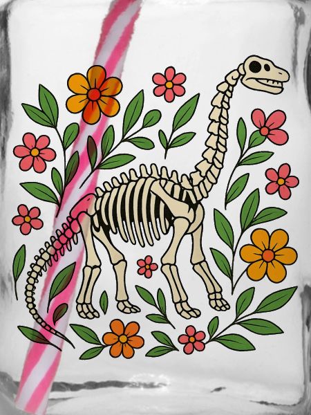 Brachiosaurus Skelett mit Blumen