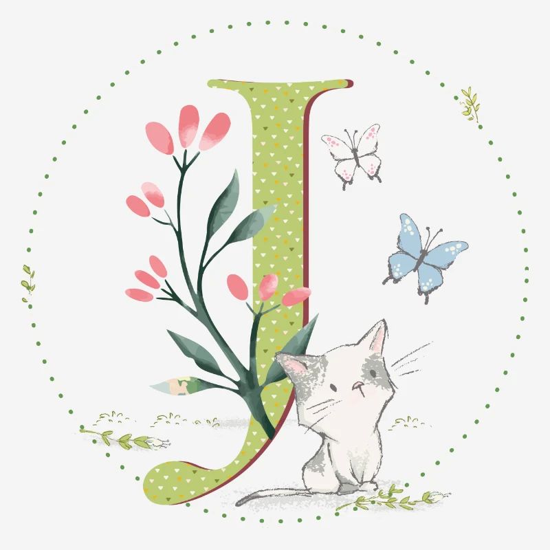 Lettre initiale J avec chat