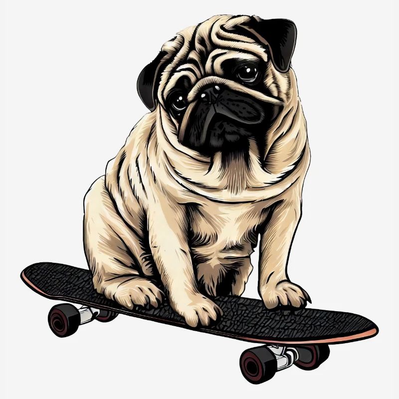 Pug on the skateboard: cute rolling fun