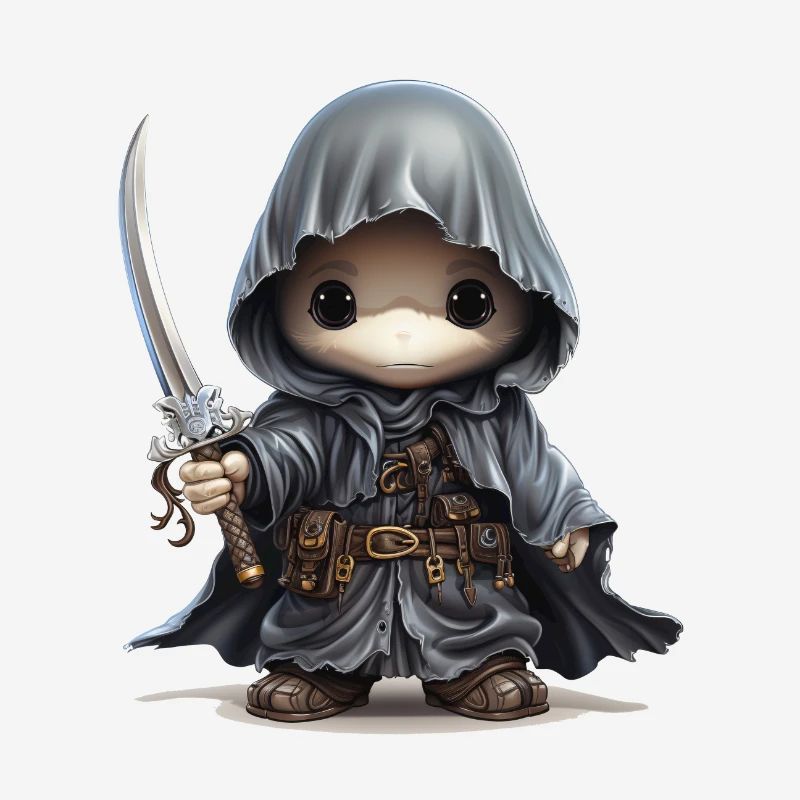 Cute ghost with dagger, cape and button eyes