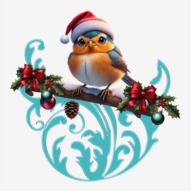 Mignon oiseau de Noël assis sur une branche couverte