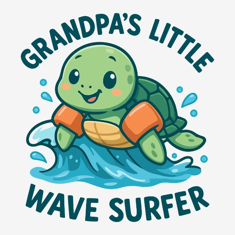 Grandpa's Little Wave Surfer Cute Turtle
