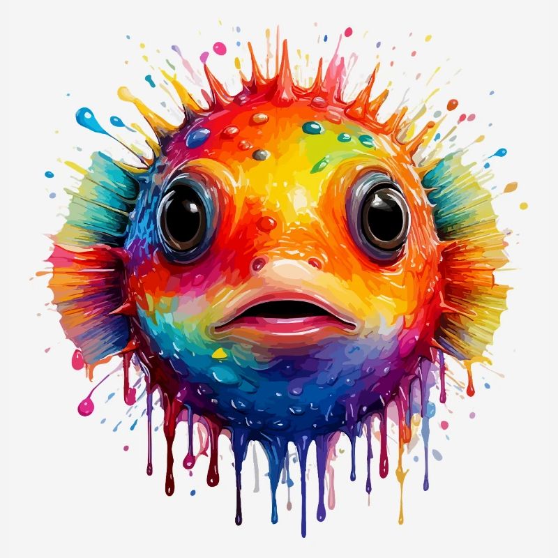 Farbexplosion Pufferfisch Kunstdruck