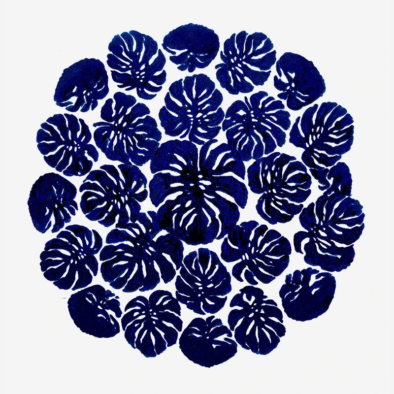Monstera Circle Design – Dark Blue Plant Pattern