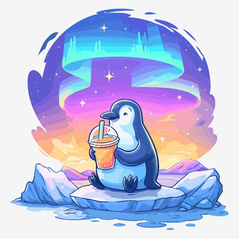 Aurora Penguin with Drink