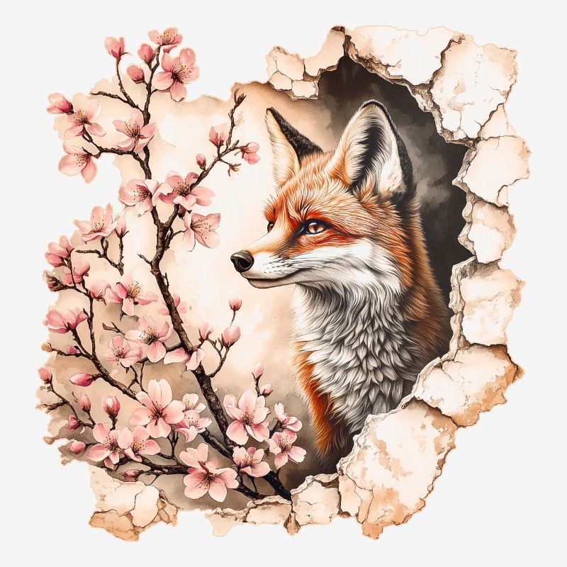Fuchs mit Kirschblüten