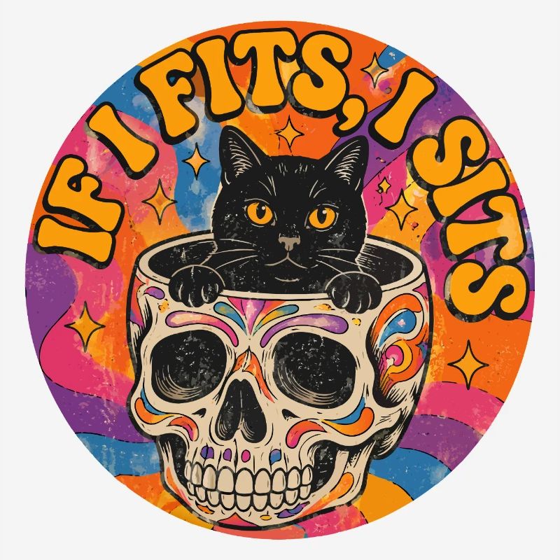 Chat dans un crâne : design de tatouage à l’ancienne