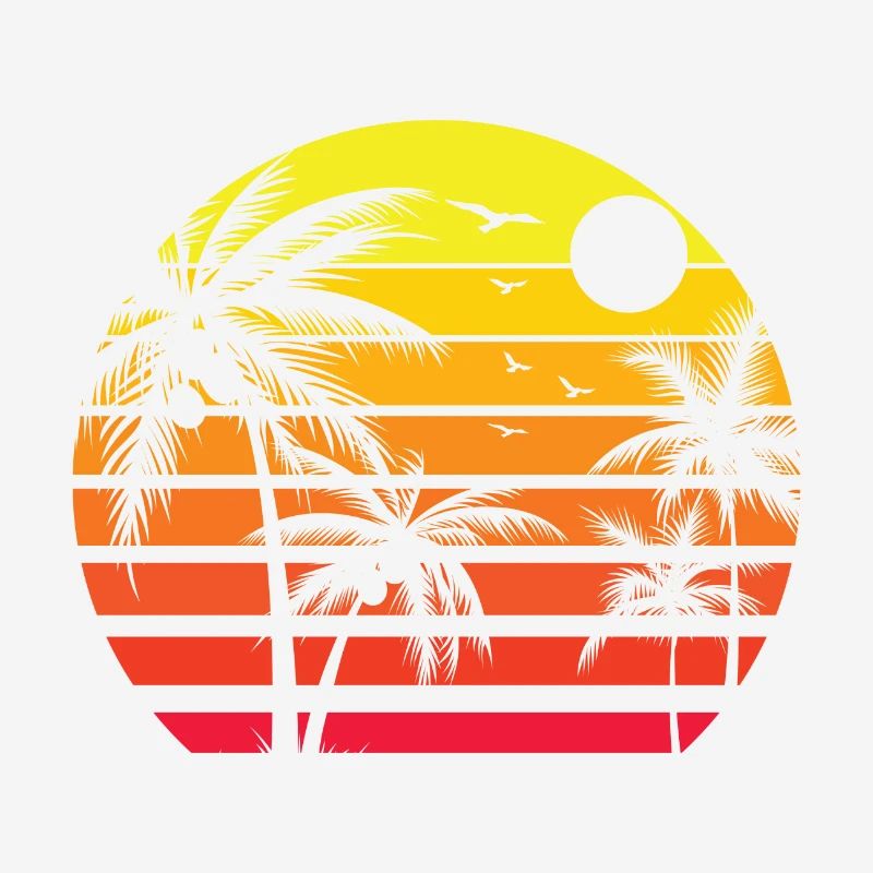 80s Summer Beach Palm Tree Sunset