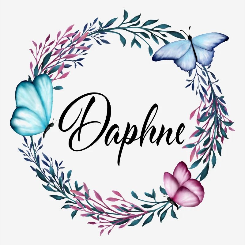 Daphne, name, lettering, flower wreath, gift