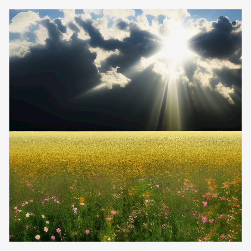 Sunny meadow with fluffy clouds