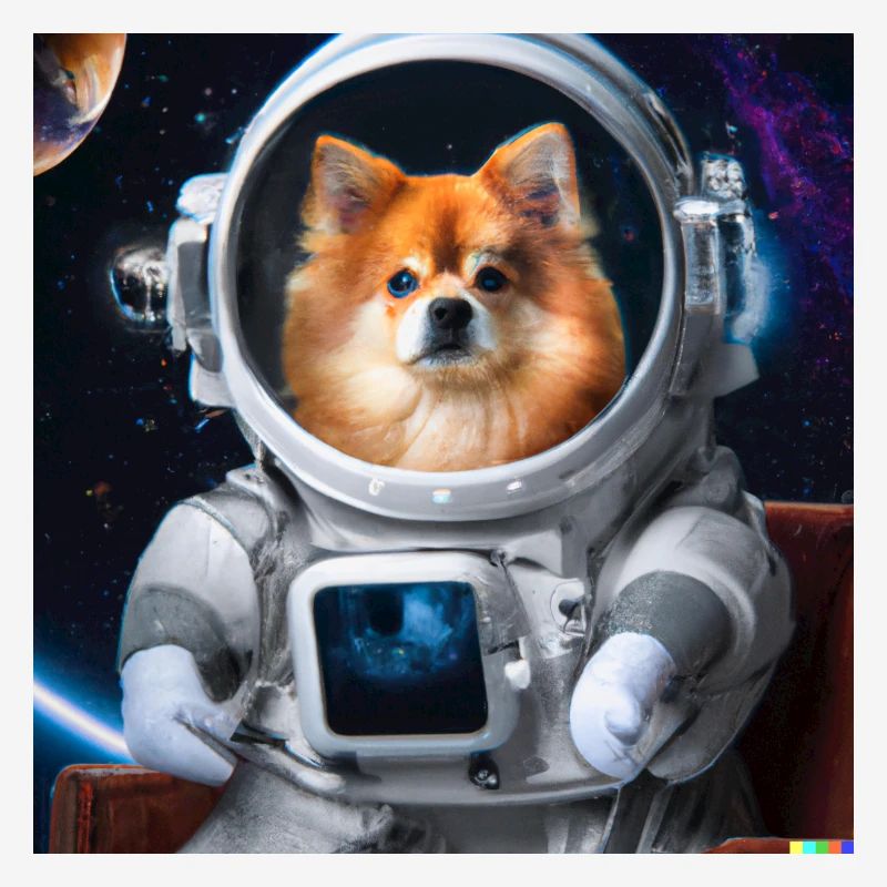 Poméranien en combinaison spatiale - chien dans l’espace