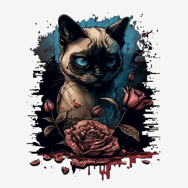 Siamese cat with red rose