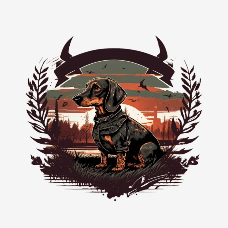 Chien de chasse teckel avec soleil