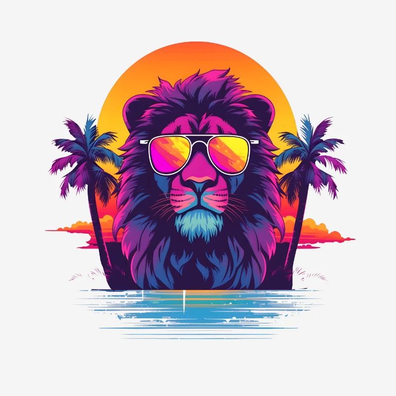 Synthwave Lion Sunset