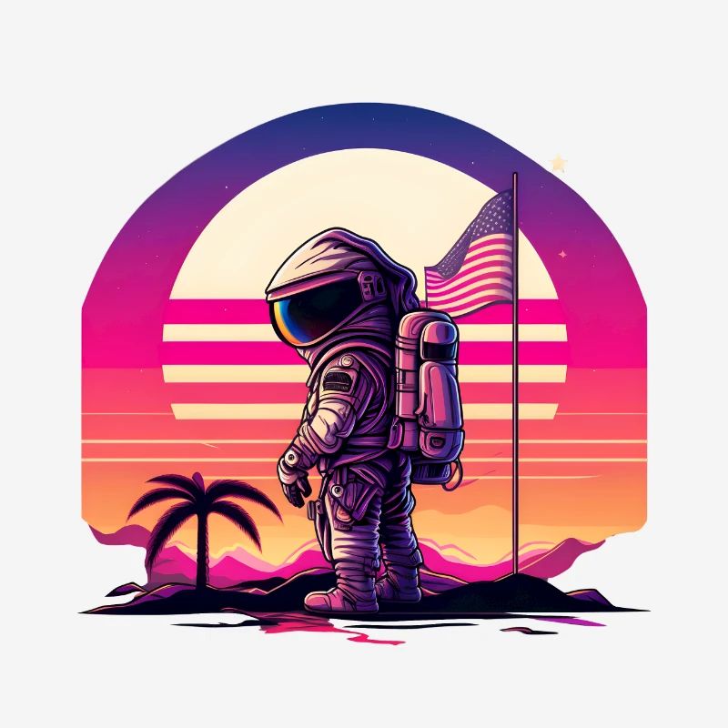 Synthwave Astronaut Space Sunset