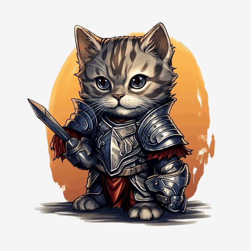 Chat en équipement de chevalier avec épée, AI Gene