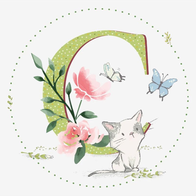 Lettre initiale C avec chat